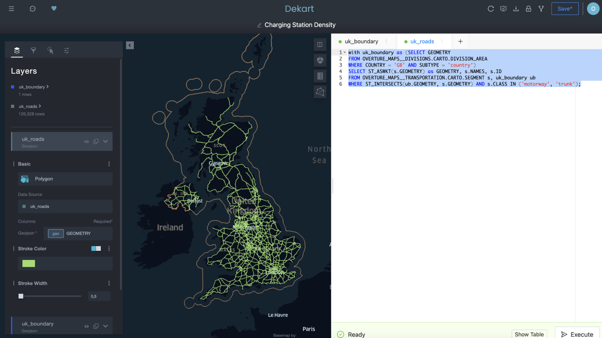 Screenshot of creating an interactive map by adding transportation routes as a second layer.