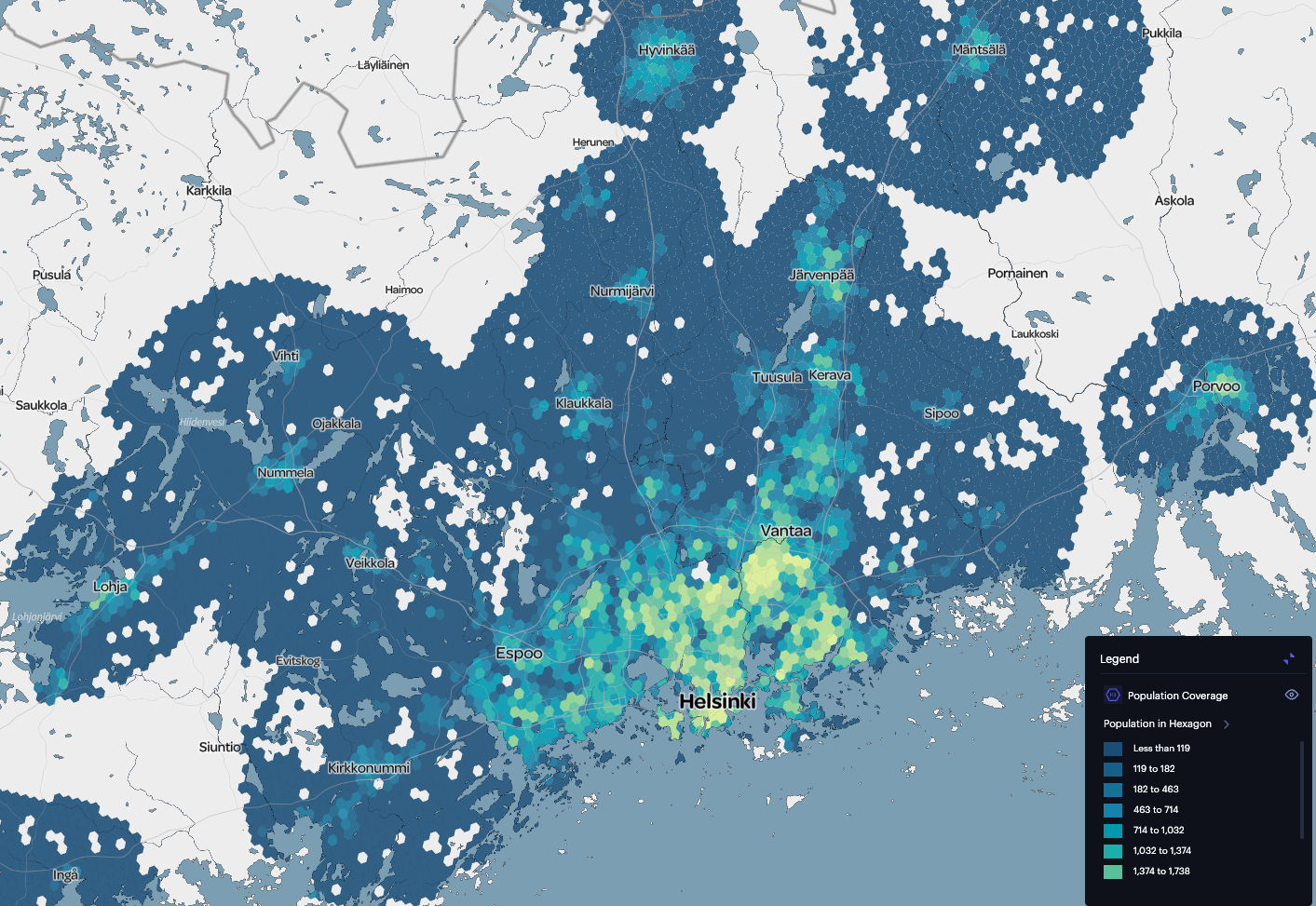 Map of the population of coverage of Wolt in the Helsinki area