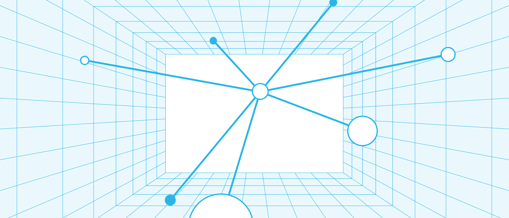 Digital illustration of connected lines and dots in a column lined with grids