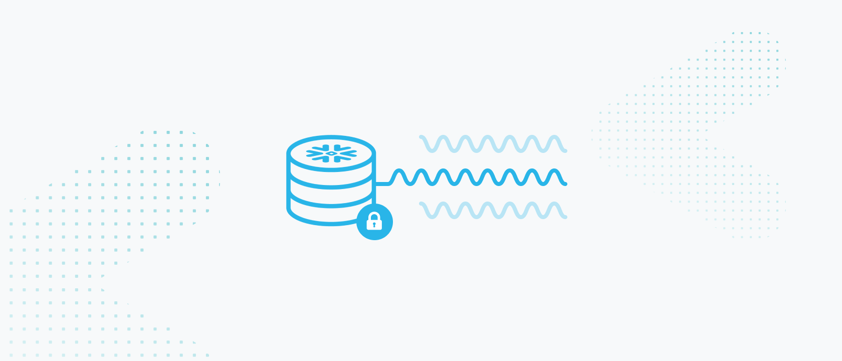 Digital illustration of a database stack with a security icon and wavy lines emerging from it.