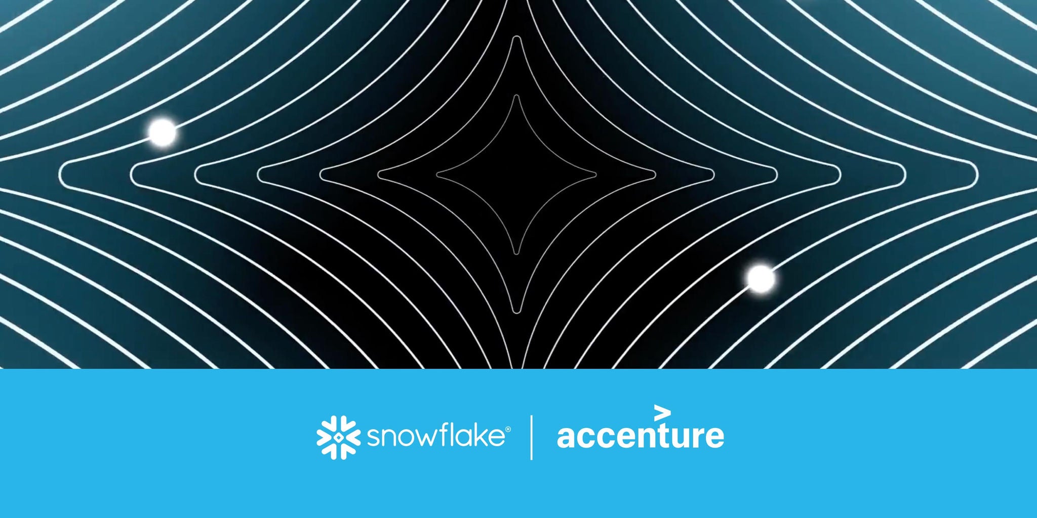 Digital illustration of concentric lines and dots with the Snowflake and Accenture logos below it