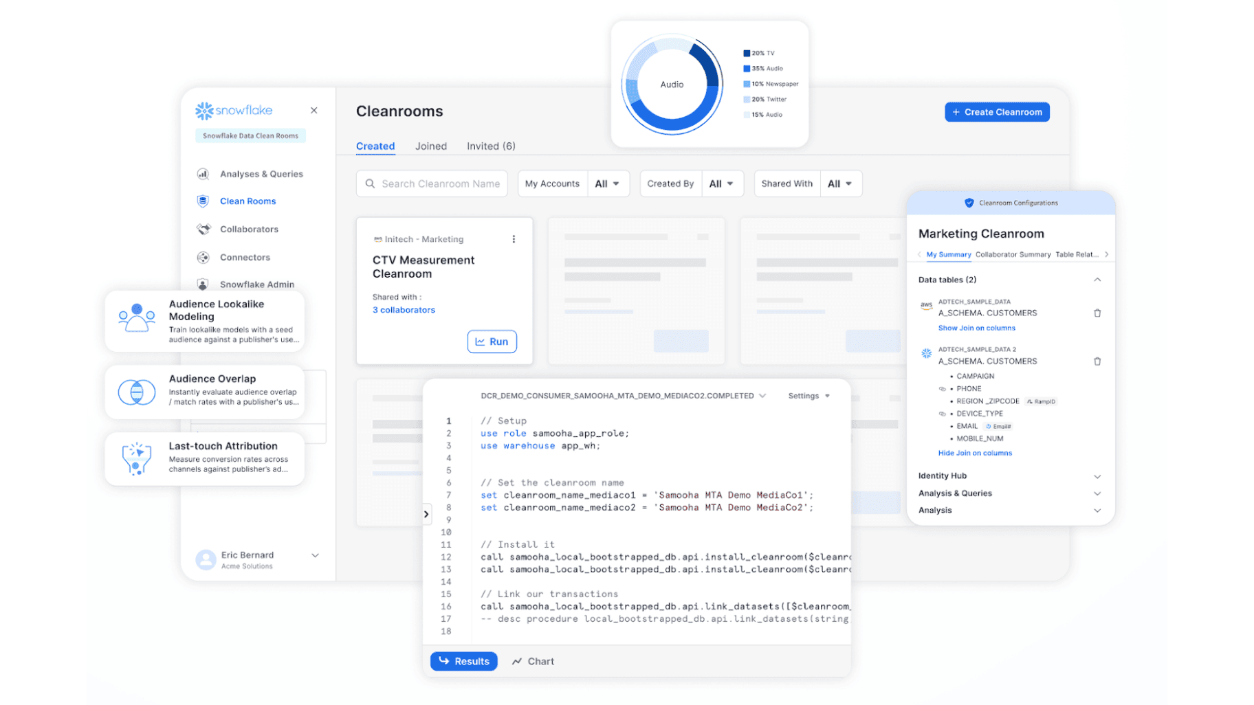 Screenshots of Data Clean Rooms in Snowflake