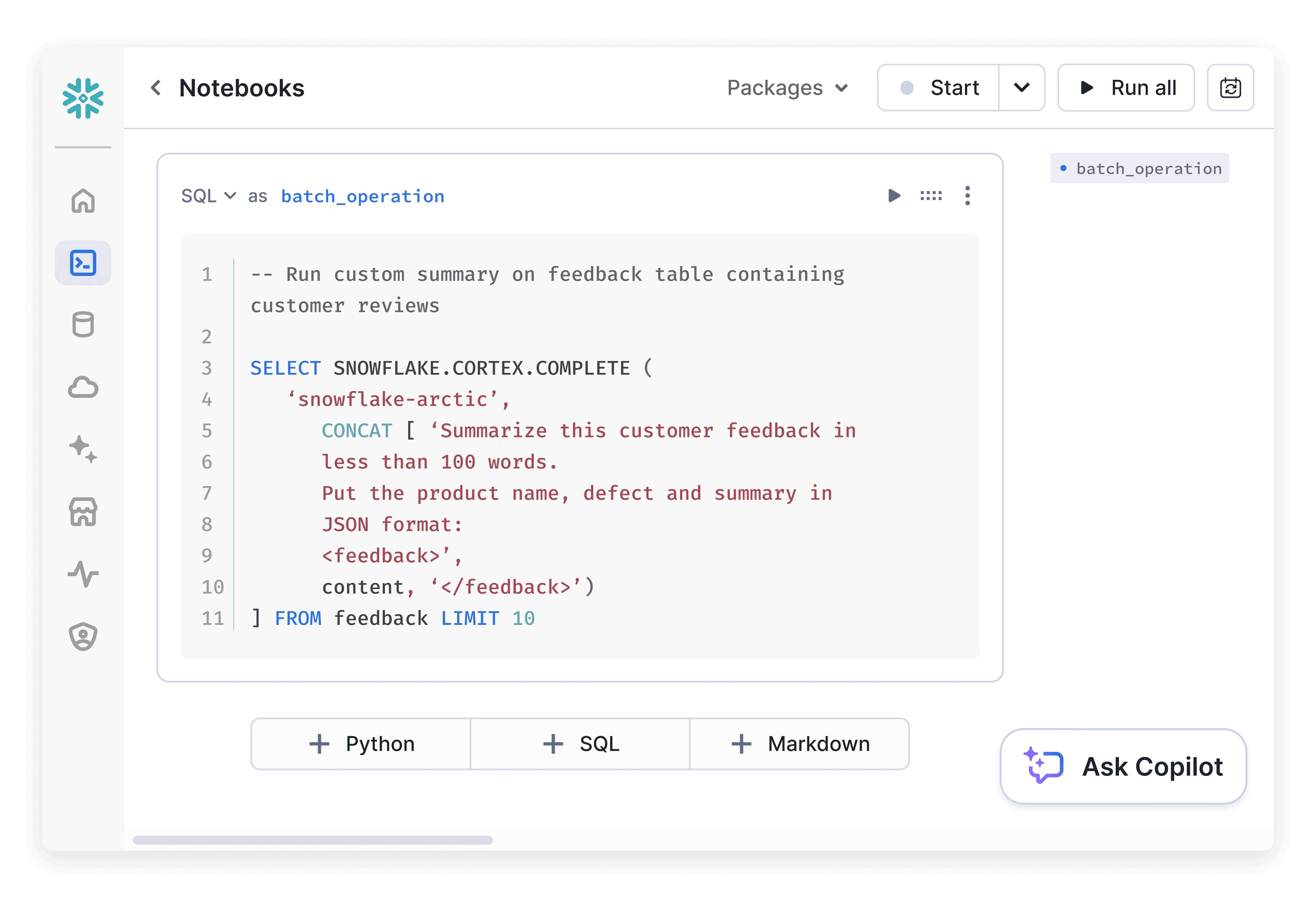 Snowflake Notebook with Copilot