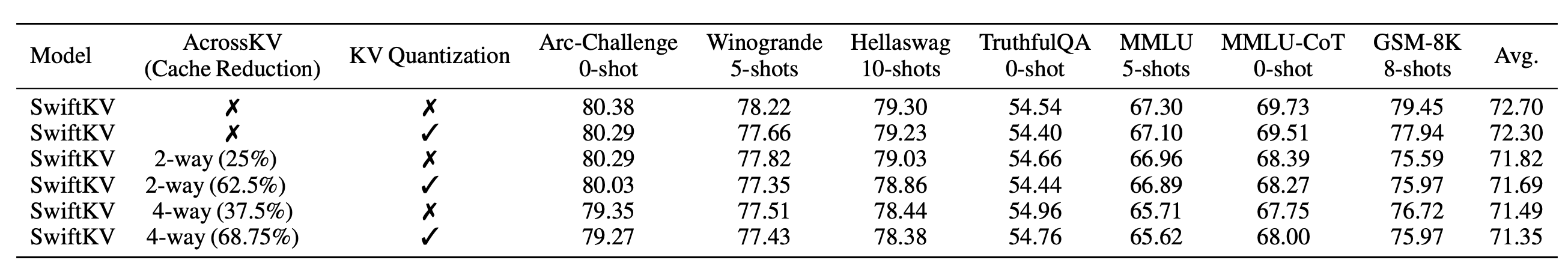 Table 7. Llama 3.1 8B KV cache quantization results