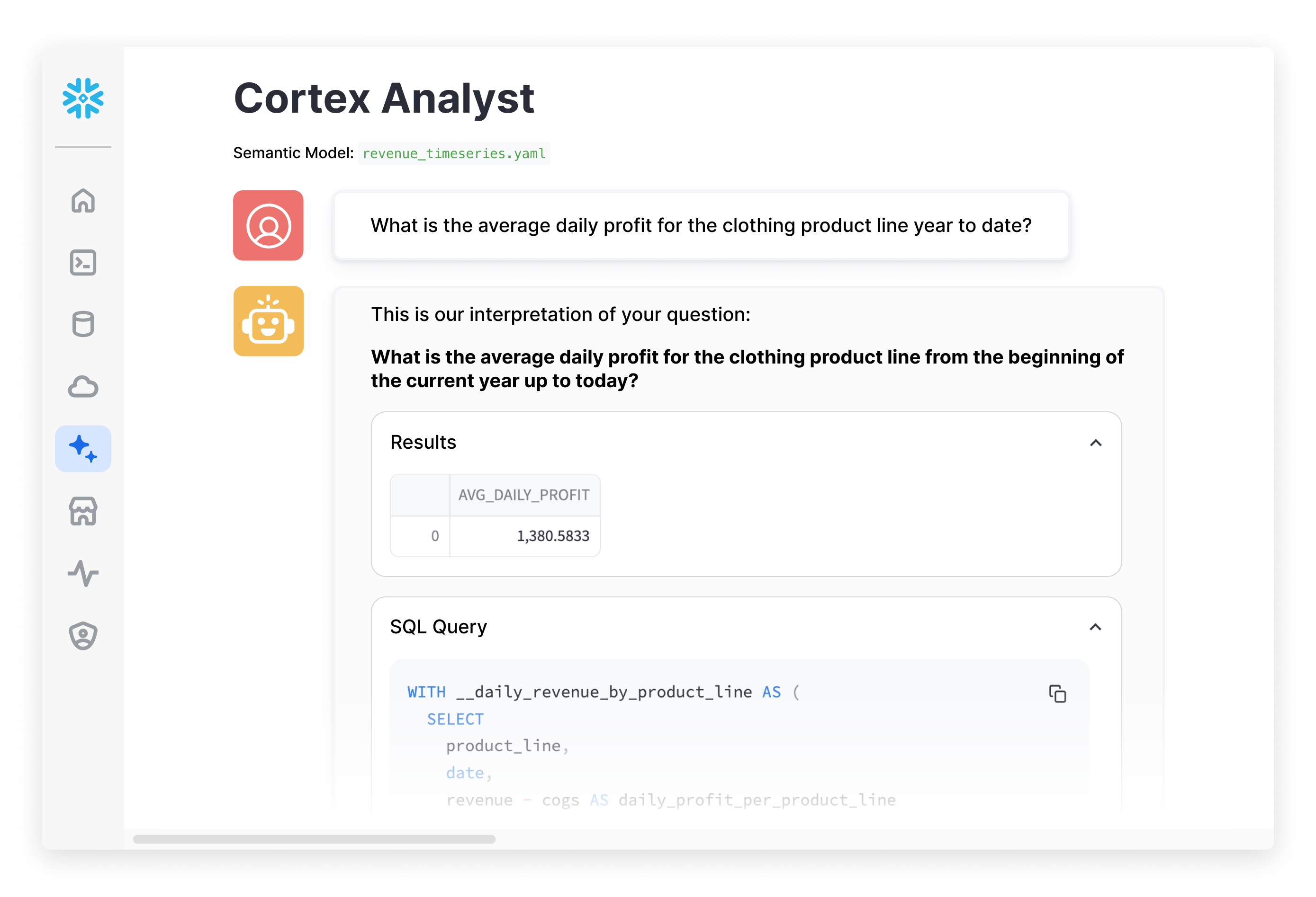 Cortex Analyst SQL query and results