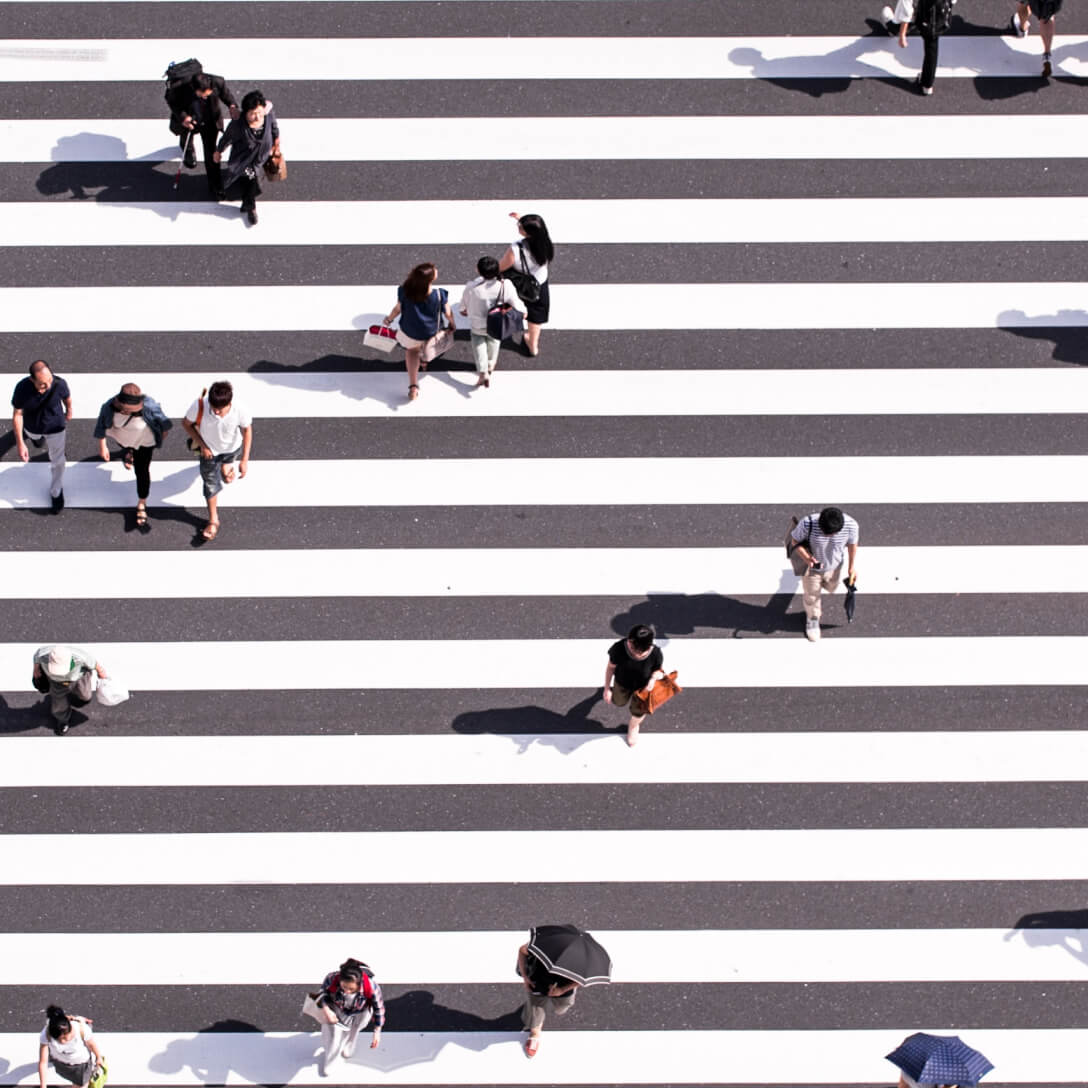 Aerial view of people walking in a city